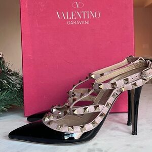 Valentino Garavani Black and Nude Studded Heels